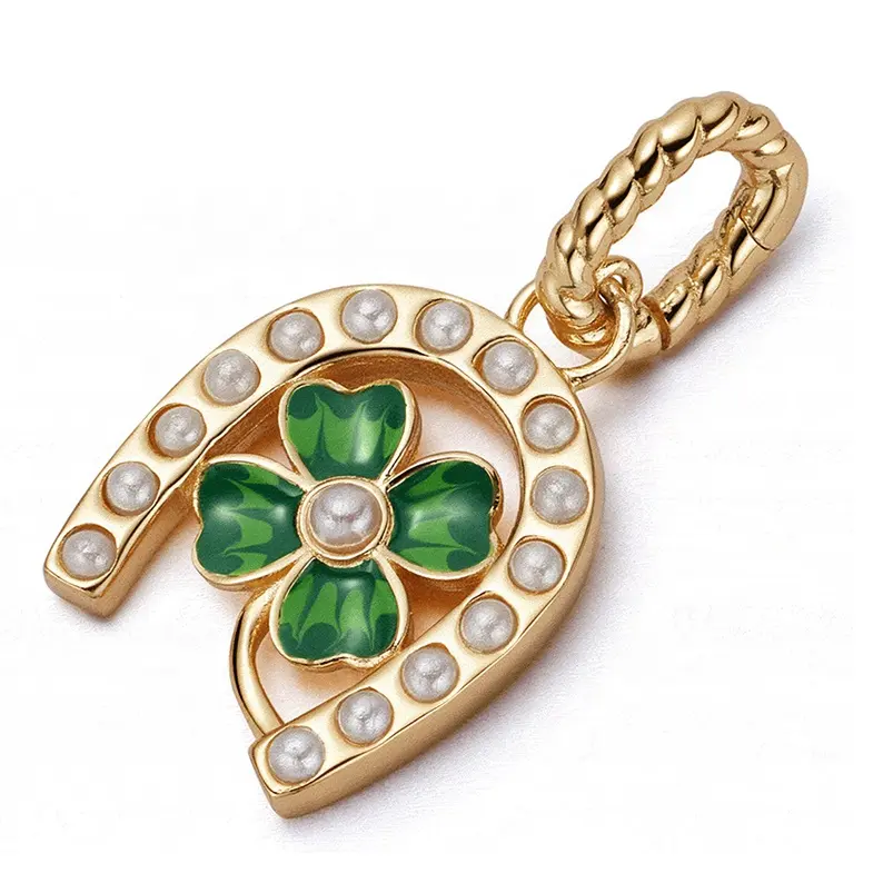 Gemnel green enamel four leaf clover charm pendant for necklace bracelet