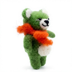 Handmade Traditional Green <b>Felt</b> Wool Bear Ornament Orange Scarf Wall Hanging Christmas Decoration Eco-Friendly Custom Size - Product Image 4