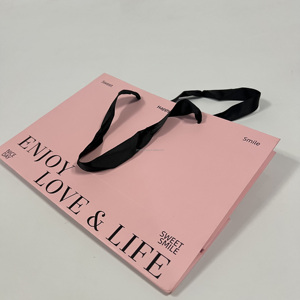 Bolsas de Papel Recubierto de Lujo para Regalos y Compras, con Asas de Cuerda de Algodón, Cinta, Impresión Flexográfica Desechable, en Oferta - Product Image 2