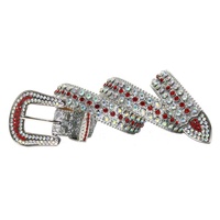 Usine Personnalisée Tout Rouge Bling Bling Strass Ceinture En Cristal Clouté En Cuir Western Ceintures Pour Hommes Fantaisie Designer Populaire