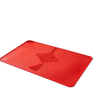 Silicone <b>Placemat</b> <b>Rectangle</b> Red Chinese Knot Pattern Heat Insulating Anti Slip Mat For Table Dining Bowl Plate Coaster - Product Image 3
