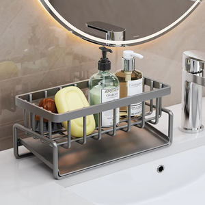 <span class=keywords><strong>Support</strong></span> en acier pour éponges sous l'évier, organisateur de vaisselle avec séparateur, étagère pour torchons et porte-baguettes - Product Image 2