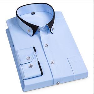 <span class=keywords><strong>Chemise</strong></span> décontractée à manches longues personnalisable pour <span class=keywords><strong>homme</strong></span>, coupe ajustée, couleurs unies, confortable, anti-boulochage, en sergé polyester/coton - Product Image 2