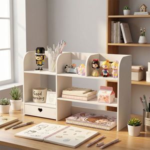 Étagère de rangement en forme de cœur à 3 niveaux avec tiroir, organisateur de bureau pour dortoir d'étudiant, rangement de cosmétiques et de papeterie - Product Image 3