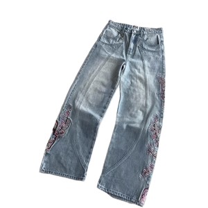 <span class=keywords><strong>Jeans</strong></span> da <span class=keywords><strong>Uomo</strong></span> in Denim a <span class=keywords><strong>Vita</strong></span> Media con Ricami Floreali Pesanti Stile Retrò Vintage Gamba Larga Moda High Street Pantaloni dal Taglio Dritto - Product Image 5