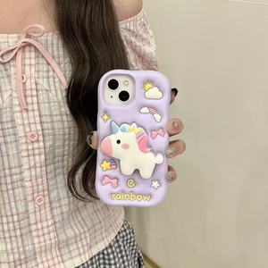 Custodia per telefono con supporto pieghevole <span class=keywords><strong>unicorno</strong></span> 3D per <span class=keywords><strong>iPhone</strong></span> 16 15 14 13 12 Pro Max 16pro 14pro <span class=keywords><strong>Cover</strong></span> in Silicone morbido cartone animato - Product Image 6