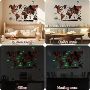 Carte murale en bois 3D Glow the Dark World Map avec épingles, grande décoration murale de salon/bureau, carte de voyage, - Product Image 5