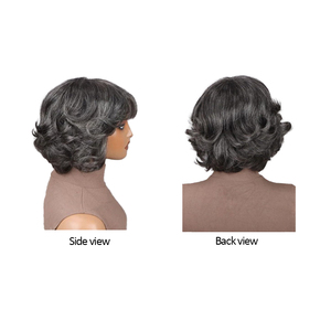 Shinein - Peluca Corta Rizada Pixie de 8 Pulgadas, sin Pegamento, Color Gris Oscuro, Cabello Humano Natural Ondulado, Peluca Bob con Flequillo - Product Image 3