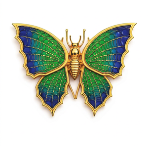 Broche de Mariposa de Plata de Ley Chapado en Oro de Lujo para Mujer |   Exquisitos broches de insectos esmaltados en verde y blanco para mujeres y hombres. - Product Image 1