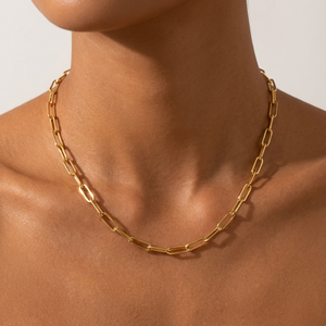قلادة من الفولاذ المقاوم للصدأ مطلية بالذهب عيار 18 قيراط، سلسلة حبل بالجملة، طقم أساور للنساء، مقاوم للماء وبتصميم بسيط - Product Image 1