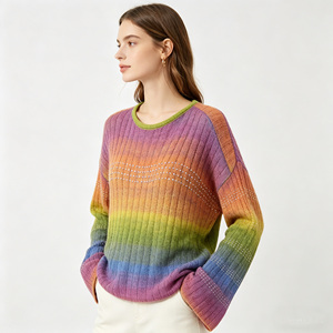 Wholesale <strong>Women's</strong> Rainbow Striped Sequin Sweater Round Neck <strong>Sparkly</strong> Knitted Pullover Loose Colorful Ombre <strong>Jumper</strong> Fashion Top - Product Image 1