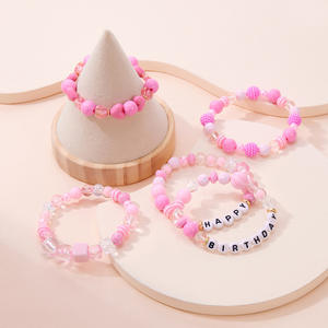 Bracciale rosa cuore felice <span class=keywords><strong>compleanno</strong></span> bohémien Set dolce carino geometrico perline rotonde elastico lettera braccialetto - Product Image 3