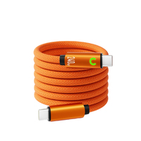Kabel Data Pengisian Cepat 240W Magnetic Self Winding Type-C ke Type-C 2m dengan Jalinan Nilon dan Lampu Indikator untuk Kamera & IOS
