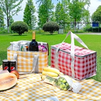 Panier de pique-nique pliable à motif à carreaux pour l'extérieur, avec film en aluminium, imperméable, portable, boîte isotherme 15L