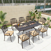 Table de repas BBQ d'extérieur en aluminium moulé avec deux fentes de cuisson pour patio, jardin, villa - Ensemble de mobilier d'extérieur en métal robuste
