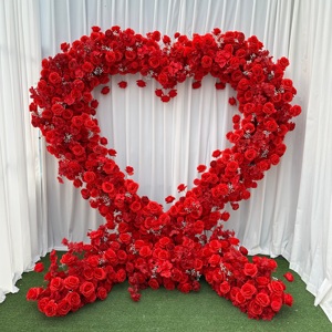 Arco floral artificial en forma de corazón T-HFA140 con flores, arco rojo en forma de corazón con flores, arco floral de 8*8 pies para decoración de bodas - Product Image 6