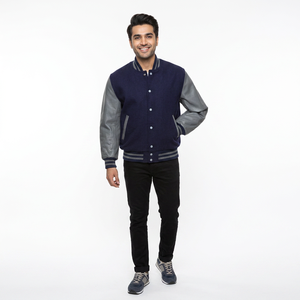 Chaqueta Universitaria de Béisbol para Hombre de Alta Calidad, Fabricada por OEM, con Bordado Personalizado, Mangas de Cuero, Chaqueta Cortavientos - Product Image 1