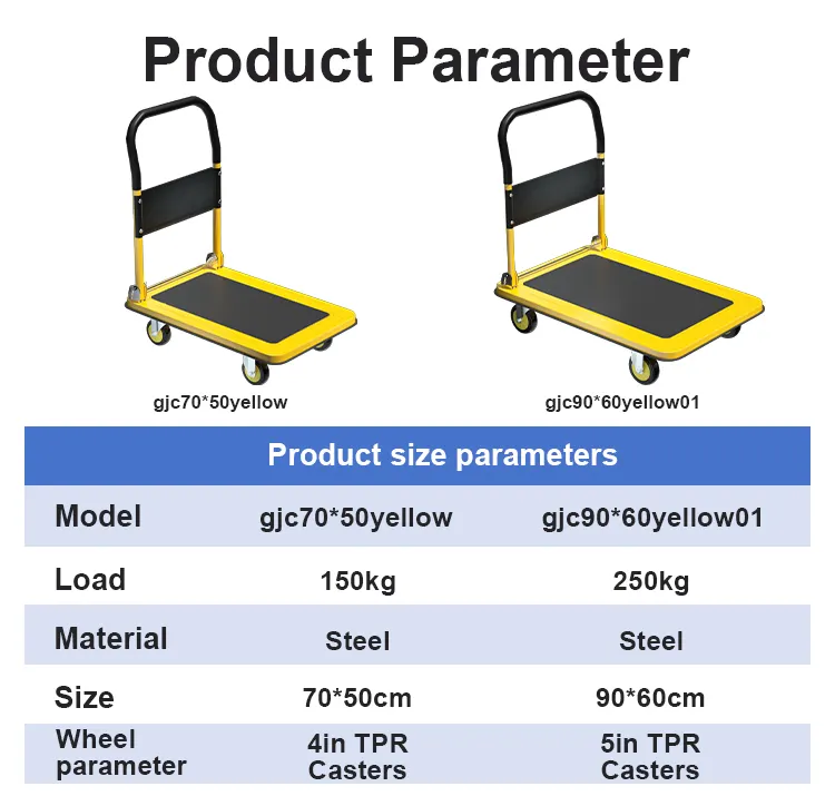 Factory Yellow Steel 360 Degree Swivel Wheels Moving Platform Hand Trucks Foldable High Duty Hand Push Trucks For Warehouse