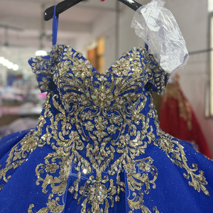 Robes de bal de Quinceañera sans manches en mousseline de soie bleu roi avec appliques, taille naturelle, antistatiques, vente en gros, modèle Dy5841 15 - Product Image 5