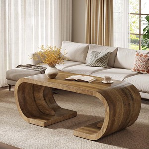 Mesa de <span class=keywords><strong>Centro</strong></span> Tribesigns Estilo Rústico con Base Curva en Forma de C, Resistente, para Sala de Estar u Oficina, Color Marrón Rústico - Product Image 2