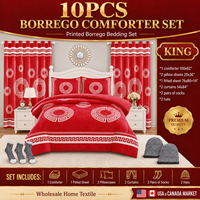 Échantillon disponible, couleur rouge, ensemble de couverture en sherpa Borrego de 10 pièces, doux et luxueux, taille king, pour l'hiver