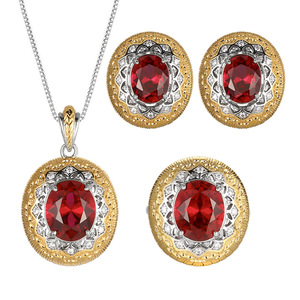 Parures de bijoux vintage en cuivre écologiques, hypoallergéniques, haut de gamme, pour mariage, avec zircon rouge 10*12-8*10mm, boucles d'oreilles, collier et bague - Product Image 1