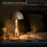 Lampe de table moderne nordique en forme de champignon, en métal argenté brossé, pour chambre à coucher, salon, hôtel