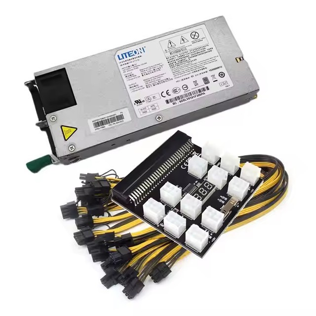Brand New 1200W GPU Mining Server PSU Kit with Breakout Board and 12pcs PCIe 6Pin to 6+2Pin Cable in Stock