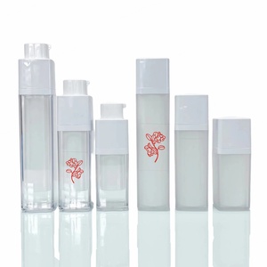Custom logo 15ml 30ml 50ml Empty square Transparent Twist Plastic Airless Shampoo & Foundation <b>Bottle</b> with White <b>Pump</b> Caps - Product Image 1