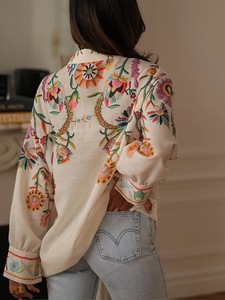 Chemise à imprimé floral bohème pour femmes, style vintage brodé, manches longues, <span class=keywords><strong>chemisier</strong></span> de vacances - Product Image 5