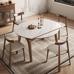 Mesa de comedor redonda extensible de bambú, estilo Wabi-Sabi, moderno, minimalista, juego de sillas con patas de hierro plegables de 6 plazas - Product Image 4