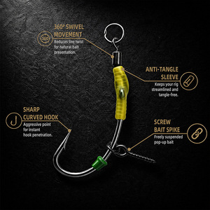 Equipo Premium para Pesca de Carpa, Sistema Ronnie Rig, con Anzuelo Curvo Afilado, Espiga para Cebo y Funda Giratoria 360° Anti-Enredos, <span class=keywords><strong>3</strong></span> Colores, Tamaños 2, 4, 6, 8 - Product Image 4