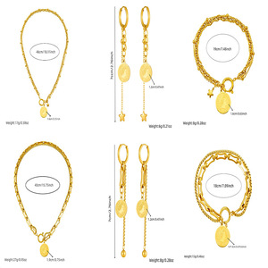 European American Style Retro Unisex Gold Plated Stainless Steel Coin Star Pendant Necklace <b>Bracelet</b> <b>Set</b> Gift - Product Image 4