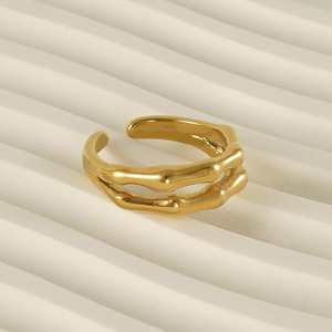 Zogxin <b>Titanium</b> Steel Double Layer Bamboo Joint Open <b>Ring</b> 18K Gold Stainless Steel Unisex Fashion <b>Ring</b> Adjustable Gift Jewelry - Product Image 3