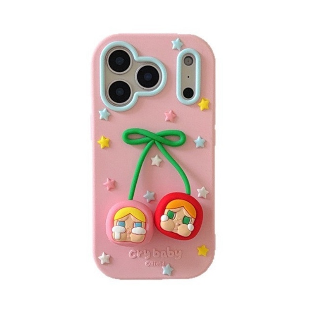 Cartoon pink starry cry baby chaining 3D silicone cute girls phone case for iPhone 17 pro max 13 shockproof rubber cover