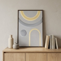JZ Art mural rectangulaire abstrait 3D Art déco moderne de luxe en grès et LED, fait main, encadré, avec cadre en métal noir, pour bureau et salon