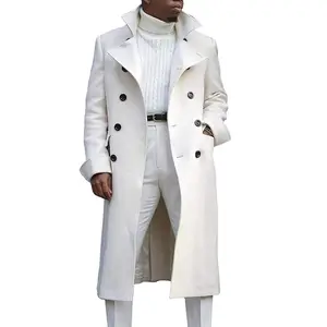 Casaco de lapela com corte duplo, casaco de algodão casual longo com mistura de pêlo