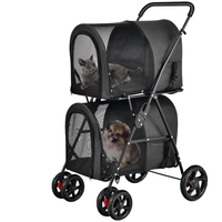 Poussette de voyage pliable pour chiens avec 4 roues verrouillables et ceinture de sécurité pour petits animaux de compagnie