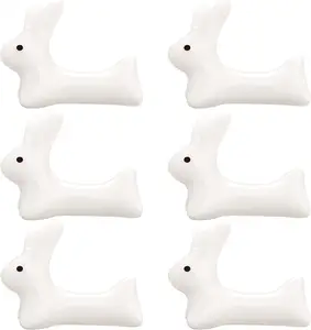 6 Pieces Ceramic Rabbit Chopsticks Stand Cute Rabbit Design Porcelain Spoon Pillow Care Rest for Home Kitchen
