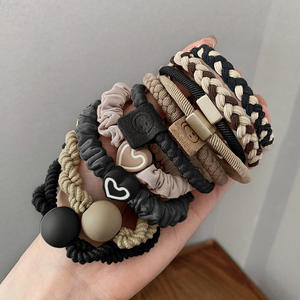 Ensemble de chouchous <span class=keywords><strong>élastique</strong></span>s tressés <span class=keywords><strong>avec</strong></span> cœur et smiley, à lacets, marron et noir, simples et tendance, adaptés à un usage quotidien pour femmes - Product Image 4