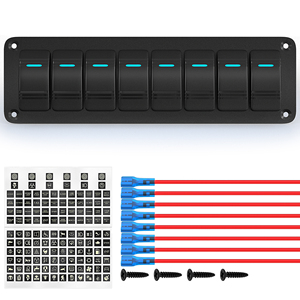 Panneau de commutation automobile pré-câblé avec LED bleues, en aluminium, 12V, 8 interrupteurs marche/arrêt, pour bateaux, avec autocollants lumineux DIY - Product Image 1