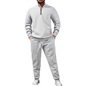 Men's Customizable Two-Piece Blue Hooded Sweatshirt Set Comfortable Casual Winter Wear French Terry Stand Collar Breathable 380g - Product Image 1