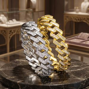 Luxury 14K <b>Solid</b> Gold <b>Silver</b> Plated Lab Grown Diamond Brilliant Cut Link Wrist <b>Bracelet</b> IGI Certified Premium Wedding Engagement - Product Image 3