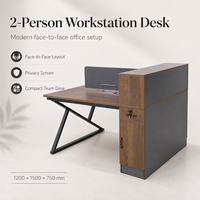 Poste de travail compact en panneaux de particules plaqués mélamine, avec cloison à double écran opposée, durable et moderne, pour espace de travail ouvert - Vente en gros