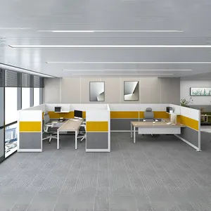 Fabriek Direct 2024 Moderne Kantoorcabine Bureau Houten Modulaire Werkstation Bureau Kantoormeubilair Voor 4 Personen