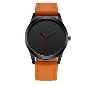 Reloj de cuarzo minimalista para hombre, edición limitada Antique Sport, caja negra mate, correa de cuero color canela, 20 mm, segunda mano roja - Product Image 3