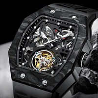Montres de luxe en fibre de carbone avec tourbillon, forme tonneau, montre mécanique pour homme