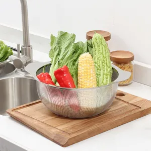 MD Stainless Steel Rice Colander One-piece kitchen colander with handle colander wash drain basket kitchen gadgets 2021 24cm