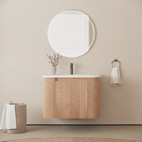USA gratis ongkir Vanity kamar mandi mewah dengan wastafel desain kamar mandi Modern bak cuci dipasang di dinding bundar 60cm lemari kamar mandi