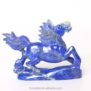 Artigianato di cristallo positivo lapislazzuli blu Running Horse Carving figurine di animali di cristallo